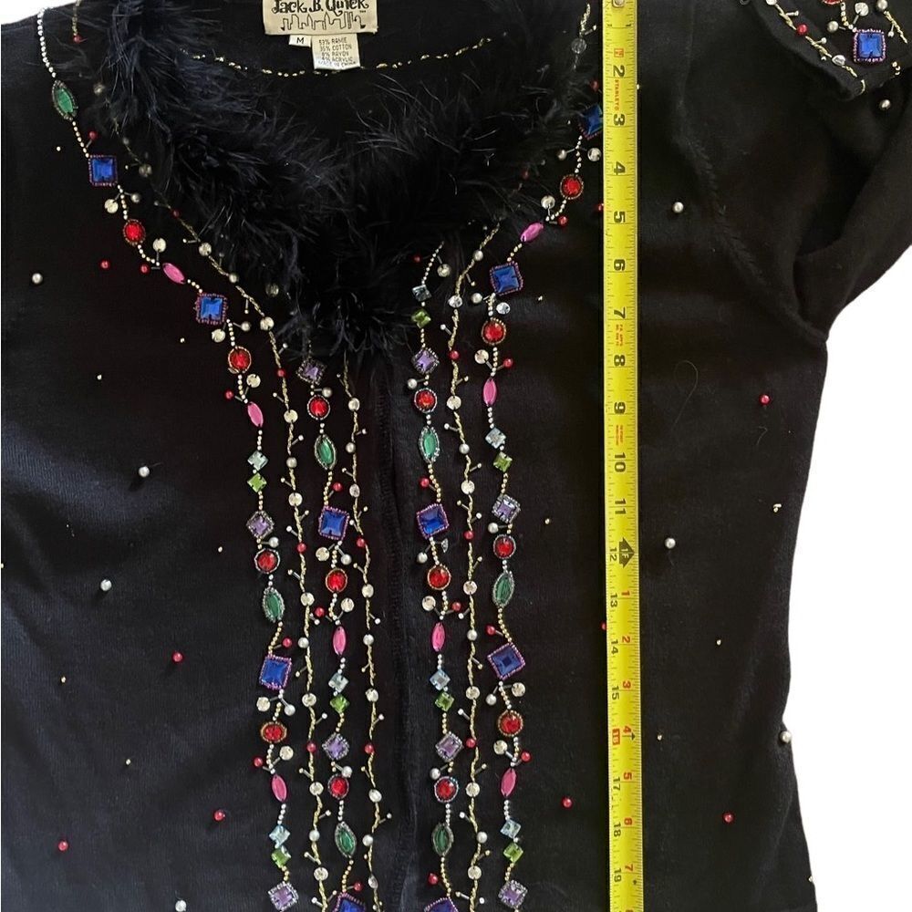 Jack B Quick vintage embellished button down black cardigan w/ faux fur collar - Picture 6 of 12